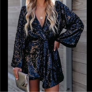 By Together Black and Gold Sequin Long Sleeve Dress - Size Small